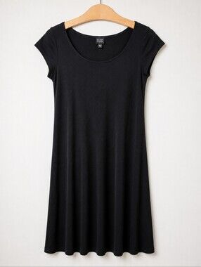 Eileen Fisher Black Silk Jersey Cap Sleeve Midi Dress XS